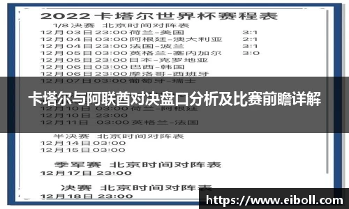 卡塔尔与阿联酋对决盘口分析及比赛前瞻详解