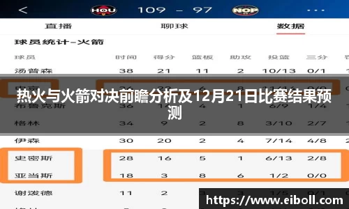热火与火箭对决前瞻分析及12月21日比赛结果预测